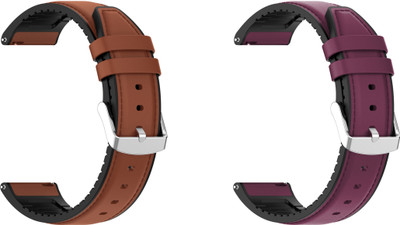 ACM WSM33U22BRPU2575 Pack of 2 Watch Strap Leather Silicone 22mm for Boat Wave Lite Smartwatch (Brown/Purple) Smart Watch Strap(Mullti Color)
