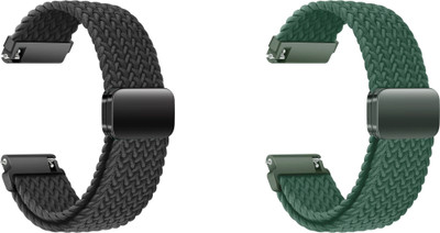 ACM WSM26N20BKGR3464 Pack of 2 Watch Strap Woven Braided Magnetic 20mm for Hammer Conquer Smartwatch (Black/Green) Smart Watch Strap(Mullti Color)