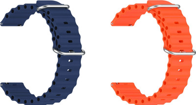 ACM WSM18F22DBLOR2890 Pack of 2 Watch Strap Silicone Smart 22mm for Boat Wave Ultima Max Smartwatch (Dark Blue/Orange) Smart Watch Strap(Mullti Color)