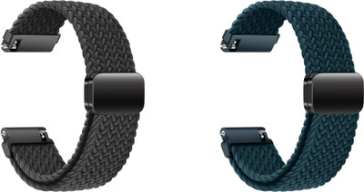 ACM WSM26N20BKTU2754 Pack of 2 Watch Strap Woven Braided Magnetic 20mm for Truee Genx Smartwatch (Black/Turquoise) Smart Watch Strap(Mullti Color)