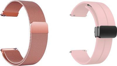 ACM WSM419A22RSGCPK2699 Pack of 2 Watch Strap Metal & Silicone Magnetic Clasp 22mm for Ambrane Wise Roam Smartwatch (Rose Gold/Creame) Smart Watch Strap(Mullti Color)