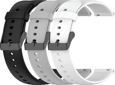 TRENDINGVIEW Soft Silicone 22mm Belt Strap for Smartwatches with Black Buckle (Pack of 3) 22 mm Silicone Watch Strap(Black , Grey & white)