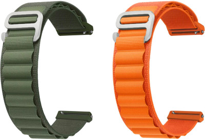 ACM WSM17E22GROR2639 Pack of 2 Watch Strap Nylon Hook 22mm for Ambrane Fitshot Loop Smartwatch (Green/Orange) Smart Watch Strap(Mullti Color)