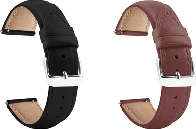 ACM WSM14B20BKBR2697 Pack of 2 Watch Strap Leather Belt 20mm for Zebronics Zeb-Fit180ch Smartwatch (Black/Brown) Smart Watch Strap(Mullti Color)