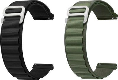 ACM WSM17E22BKGR2179 Pack of 2 Watch Strap Nylon Hook 22mm for Bfit Alpha 2 Smartwatch (Black/Green) Smart Watch Strap(Mullti Color)
