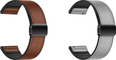 ACM WSM28P22BRGY3864 Pack of 2 Watch Strap Leather Magnetic Silicone 22mm for Itel Unicorn Max Smartwatch (Brown/Grey) Smart Watch Strap(Mullti Color)