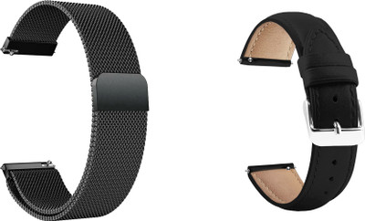 ACM WSM414B22BKBK2233 Pack of 2 Watch Strap Metal & Leather 22mm for Mobvoi Ticwatch Pro 3 Ultra Smartwatch (Black) Smart Watch Strap(Mullti Color)