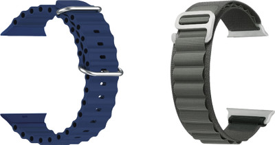ACM Pack of 2 Strap Sliding 44mm 49mm Silicone & Nylon for Urban Fit S Smartwatch 1564634 mm Silicone Watch Strap(Dark Blue/Grey)