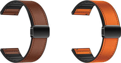 ACM WSM28P20BROR2951 Pack of 2 Watch Strap Leather Magnetic Silicone 20mm for Garmin Venu Sq 2 Smartwatch (Brown/Orange) Smart Watch Strap(Mullti Color)