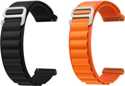 ACM WSM17E20BKOR1071 Pack of 2 Watch Strap Nylon Hook 20mm for Garmin Forerunner 245 Smartwatch (Black/Orange) Smart Watch Strap(Mullti Color)