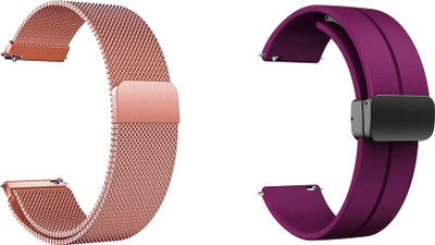 ACM WSM419A22RSGPU3862 Pack of 2 Watch Strap Metal & Silicone Magnetic Clasp 22mm for Croma Stride Is Smartwatch (Rose Gold/Purple) Smart Watch Strap(Mullti Color)