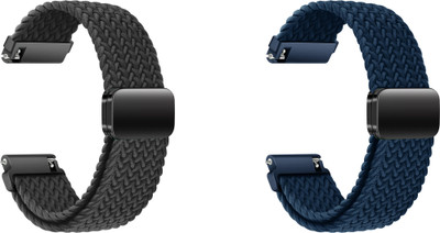 ACM WSM26N22BKBL1027 Pack of 2 Watch Strap Woven Braided Magnetic 22mm for Armani Exchange Drexler Axt2006 Smartwatch (Black/Blue) Smart Watch Strap(Mullti Color)
