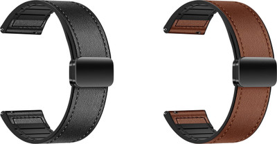 ACM WSM28P20BKBR2697 Pack of 2 Watch Strap Leather Magnetic Silicone 20mm for Zebronics Zeb-Fit180ch Smartwatch (Black/Brown) Smart Watch Strap(Mullti Color)