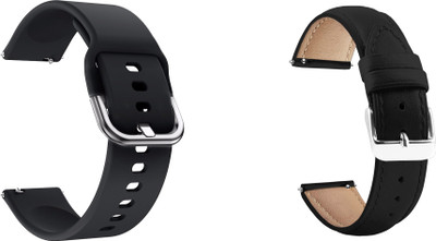 ACM WSM814B20BKBK1002 Pack of 2 Watch Strap Silicone & Leather 20mm for Amazfit Bip Smartwatch (Black) Smart Watch Strap(Mullti Color)