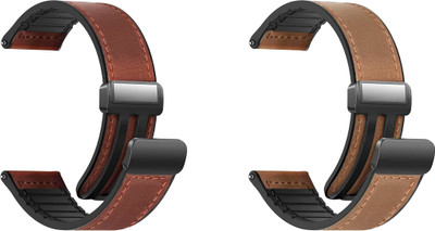 ACM WSM28P22BRGL3905 Pack of 2 Watch Strap Leather Magnetic Silicone Belt 22mm for Itel Alpha 3 Smartwatch (Brown/Gold) Smart Watch Strap(Mullti Color)