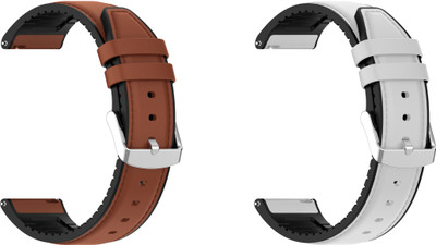 ACM WSM33U22BRWT3491 Pack of 2 Watch Strap Leather Silicone 22mm for Pebble Urbane Smartwatch (Brown/White) Smart Watch Strap(Mullti Color)