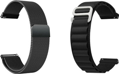 ACM WSM417B20BKBK1144 Pack of 2 Watch Strap Metal & Nylon 20mm for Mobvoi Ticwatch C2+ Onyx Smartwatch (Black) Smart Watch Strap(Mullti Color)