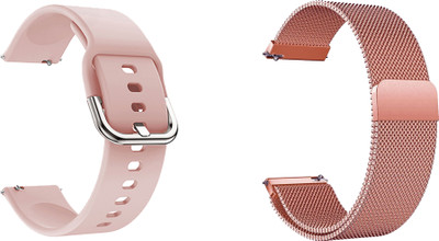 ACM WSM84A20CPKRSG1701 Pack of 2 Watch Strap Silicone & Metal 20mm for Maxima Max Pro X2 Smartwatch (Creame/Rose Gold) Smart Watch Strap(Mullti Color)