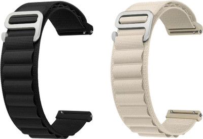 ACM WSM17E22BKWT2848 Pack of 2 Watch Strap Nylon Hook 22mm for Noise Noisefit Core 2 Buzz Smartwatch (Black/White) Smart Watch Strap(Mullti Color)