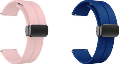 ACM WSM19G20CPKDBL1144 Pack of 2 Watch Strap Magnetic Clasp 20mm for Mobvoi Ticwatch C2+ Onyx Smartwatch (Creame Pink/Dark Blue) Smart Watch Strap(Mullti Color)