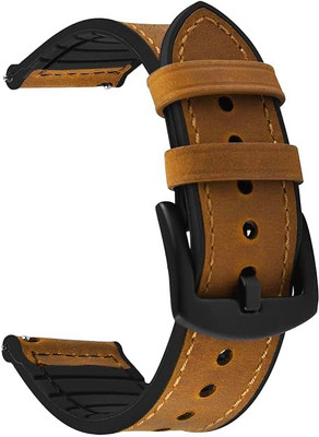 ADAMO 22mm Leather Silicone Straps Compatible with Samsang Galaxy Watch 3 45mm 22 mm Genuine Leather Watch Strap(Quick Release Black Watch Band)