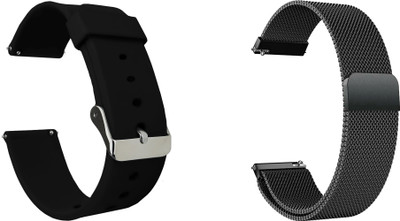 ACM WSM74B22BKBK1082 Pack of 2 Watch Strap Silicone & Metal 22mm for Garmin Vivoactive 4 45mm Smartwatch (Black) Smart Watch Strap(Mullti Color)