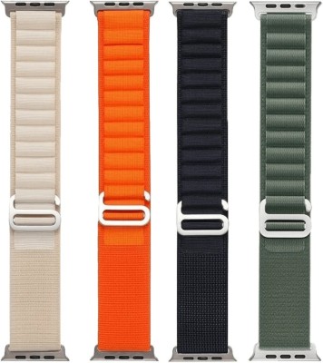 QUXXA Alpine Loop Nylon Bands/Straps Men & Women, Premium Strap 49 mm Fabric Watch Strap((WHITE -BLACK-ORANGE-GREEN))