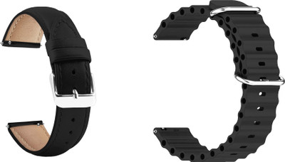 ACM WSM1418B20BKBK2448 Pack of 2 Watch Strap Leather & Silicone 20mm for Fire-Boltt Supreme Bsw018 Smartwatch (Black) Smart Watch Strap(Mullti Color)