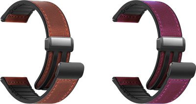 ACM WSM28P22BRPU3729 Pack of 2 Watch Strap Leather Magnetic Silicone 22mm for Fastrack Astor Fr2 Pro Smartwatch (Brown/Purple) Smart Watch Strap(Mullti Color)