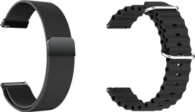 ACM Pack of 2 Watch Strap Metal & Silicone 20mm for Goqii Stream Smartwatch 3022325 mm Metal Watch Strap(Black)