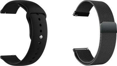 ACM WSM24B22BKBK1623 Pack of 2 Watch Strap Silicone & Metal 22mm for Zebronics Zeb-Fit4220ch Smartwatch (Black) Smart Watch Strap(Mullti Color)