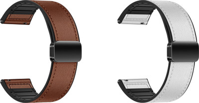 ACM WSM28P22BRWT1815 Pack of 2 Watch Strap Leather Magnetic Silicone 22mm for |Boat Flash Edition Smartwatch Belt (Brown/White) Smart Watch Strap(Mullti Color)
