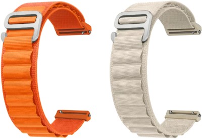 ACM Pack of 2 Watch Strap Nylon Hook 22mm for Acwo Fwit Go-On Ultra Smartwatch Band 3810216 mm Fabric Watch Strap(Orange/White)