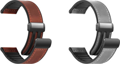 ACM WSM28P22BRGY2959 Pack of 2 Watch Strap Leather Magnetic Silicone 22mm for Flix Beetel Sprint S21 Talkon Smartwatch (Brown/Grey) Smart Watch Strap(Mullti Color)