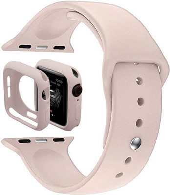 ADAMO Z29AIC09 Soft Silicone Compatible for iWatch Series (38/40/41MM) Case Cover with Smart Watch Strap Smart Watch Strap(Pink)