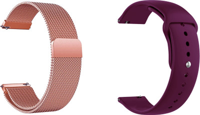 ACM WSM42A22RSGPU2124 Pack of 2 Watch Strap Metal & Silicone 22mm for |Minix Zero Smartwatch (Rose Gold/Purple) Smart Watch Strap(Mullti Color)