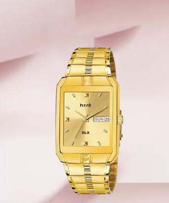 HMT DLX Water Resistant Day & Date Series Golden Plating Golden Metal Wrist Watch Analog Watch  - For Men