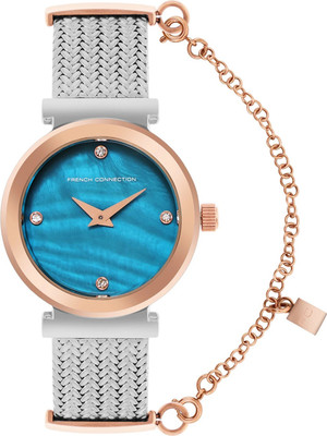 French Connection Aura 2 Hands MOP Dial With Stones Dial Mineral Glass Analog Watch  - For Women