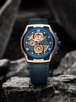 NAVIFORCE Distinctive and Elegant Rosegold and Blue color Genuine Leather Analog Watch  - For Men