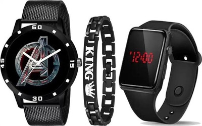 dmash Stylish Dial and with Black Led and Bracelet Watch for Boy Sporst Cshok Analog-Digital Watch  - For Boys