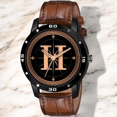 Natrix ALPHA-H-AVO-BLK-DBRW-CRL Fancy Design Stylish ALPHABET H Dial Brown Leather Strap Men Wrist Watch Analog Watch  - For Boys