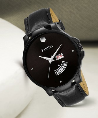 Tarido 1987SL01 Day&Date new generation black dial black leather strap day & date working Analog Watch  - For Men