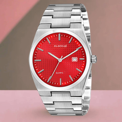 KLOCKAN 216 KLOCKAN Men’s Analog Quartz Watch Stainless Steel Chain Red Dial Date Display Analog Watch  - For Men