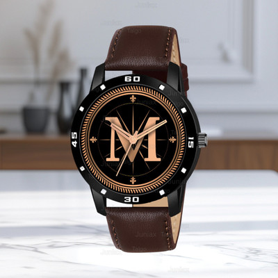 SKOAL ALPHA-M-AVO-BLK-BRW-L Fancy Design Stylish ALPHABET M Dial Brown Leather Strap Men Wrist Watch Analog Watch  - For Boys