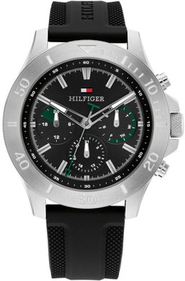 TOMMY HILFIGER s Multifuction Stainless Steel & Black Silicone Strap Analog Watch  - For Men