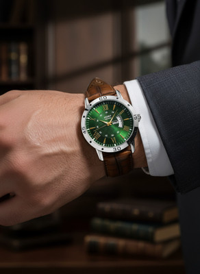 homt Luxury Fashion Working day-date leather belt smart analog watch for men Fashion Luxury Round Green dial leather belt Smart Analog Watch  - For Men