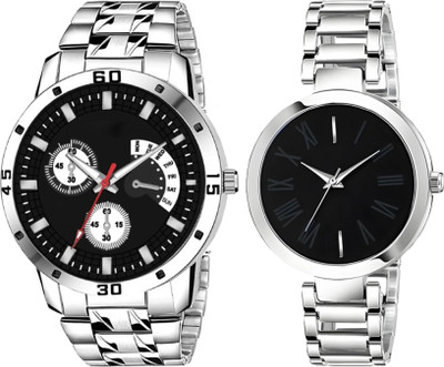 ETLIS RB04 - Couple 1 Modern Design Stainless Steel Strap Combo Analog Watch  - For Couple