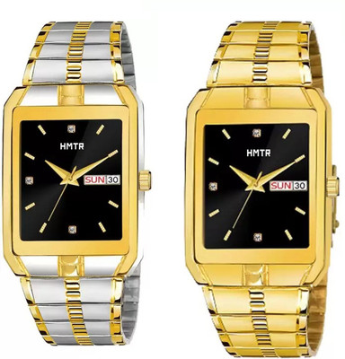 HMTr 7072-Black and 7071-Black Day and date working Long Life Gold Plated analog Watches Pack of 2 Analog Watch  - For Men