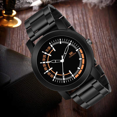 IIK Collection IIK-908M Black Round Artistic Dial with Black Stainless Steel Metallic Bracelet Chain Analog Watch  - For Men