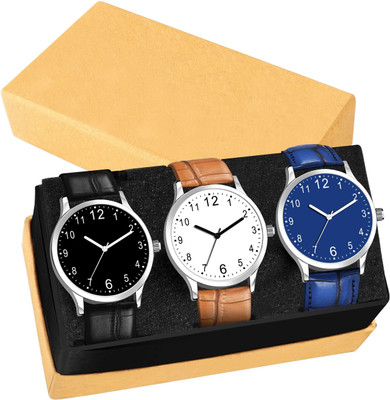SHURAI 3COMBO SLIM LEATHER WHITE_BLUE_BLACK Premium Slim Lather Strap Classic Men's Analog Watches Analog Watch  - For Men